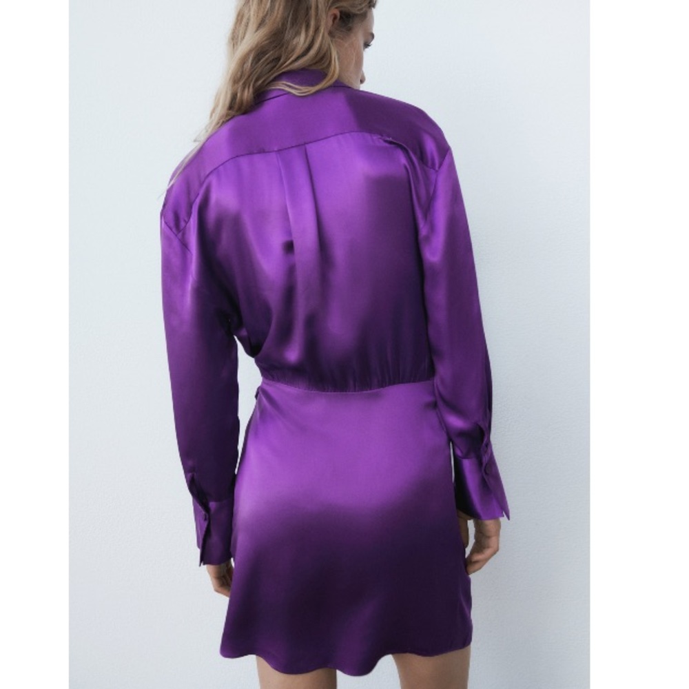 NEW! Zara Purple Belted Wrap Dress - Picture 7 of 12